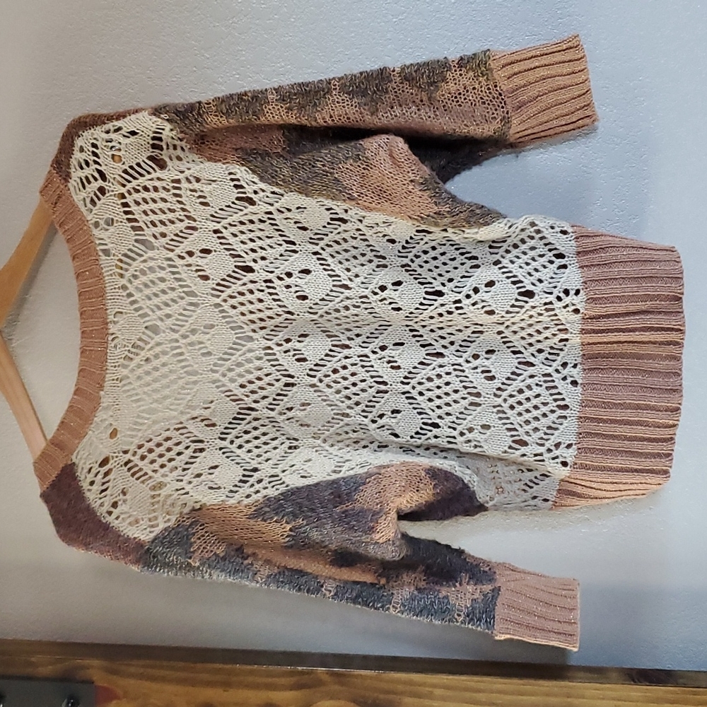 BKE Small brown 3/4 sleeve, below waist cardigan sweater